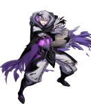  1boy alternate_costume book boots fire_emblem fire_emblem_awakening fire_emblem_heroes full_body gloves highres horns injury official_art robin_(fire_emblem) robin_(fire_emblem)_(male) solo teeth torn_clothes white_hair yellow_eyes 