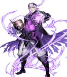  1boy alternate_costume boots fire_emblem fire_emblem_awakening fire_emblem_heroes full_body gloves highres horns magic official_art robin_(fire_emblem) robin_(fire_emblem)_(male) solo teeth torn_clothes white_hair yellow_eyes 