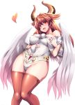  1girl akura_(arc_the_lad) arc_the_lad arc_the_lad_ii breasts closed_mouth highres horns large_breasts leotard long_hair looking_at_viewer redhead simple_background smile solo thigh-highs tokyo_(great_akuta) white_background wings 