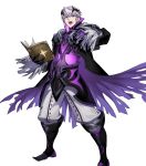  1boy alternate_costume book boots fire_emblem fire_emblem_awakening fire_emblem_heroes full_body gloves highres horns official_art open_mouth robin_(fire_emblem) robin_(fire_emblem)_(male) solo teeth torn_clothes white_hair yellow_eyes 