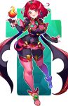  1girl alternate_costume black_legwear breasts fingerless_gloves fire gloves pyra_(xenoblade) large_breasts pantyhose red_eyes redhead thick_thighs thighs xenoblade_(series) xenoblade_2 yagi_(kyuhyun) 