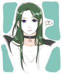  1boy ? blue_eyes choker collarbone commentary_request drawingddoom eyebrows_visible_through_hair fire_emblem fire_emblem:_three_houses green_hair highres linhardt_von_hevring long_hair looking_at_viewer parted_lips solo speech_bubble upper_body watermark 