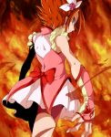  1girl back badass cure_rouge earrings fiery_background fire flower hair_flower hair_ornament jewelry magical_girl natsuki_rin precure red_eyes redhead solo uraki yes!_precure_5 yes!_precure_5_gogo! 