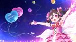  1girl :d balloon black_hair bow character_name commentary_request dated detached_sleeves dress fang feathered_wings feathers glowstick hair_bow hair_ornament happy_birthday heart heart_balloon heart_hair_ornament highres kokone_(coconeeeco) love_live! love_live!_school_idol_project low_wings multiple_wings open_mouth outstretched_arms pink_bow pink_dress puffy_short_sleeves puffy_sleeves red_bow red_eyes short_sleeves sidelocks smile solo spread_arms striped striped_bow tiara twintails white_feathers white_sleeves white_wings wings wrist_cuffs x_hair_ornament yazawa_nico 