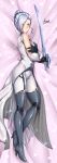  1girl absurdres adsouto bed blue_eyes blush boots breasts covered_nipples dakimakura eyes_visible_through_hair hair_over_one_eye highres medium_breasts military rwby sword tagme thigh-highs thigh_boots uniform weapon white_hair winter_schnee 