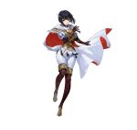  1girl absurdres alternate_costume armor artist_request bangs belt black_eyes black_hair boots cape closed_mouth elbow_gloves feather_trim fire_emblem fire_emblem:_thracia_776 fire_emblem_heroes full_body gloves hair_ornament highres lips looking_at_viewer official_art olwen_(fire_emblem) pants pelvic_curtain puffy_sleeves red_lips shiny shiny_hair short_hair shoulder_armor simple_background skin_tight solo striped thigh-highs thigh_boots vertical_stripes white_background white_pants 