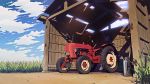  3d blue_sky clouds cloudy_sky commentary grass highres lantern no_humans original outdoors sky tractor vvcephei 