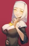  1girl agyou_sonokou_l black_dress blush breasts dress fate/extra fate/extra_ccc fate_(series) habit highres jewelry large_breasts long_sleeves looking_at_viewer necklace nun sesshouin_kiara smile yellow_eyes 