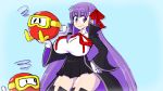  1girl bb_(fate)_(all) bb_(fate/extra_ccc) boots breasts collared_shirt dig_dug fang fate/extra fate/extra_ccc fate/extra_record fate_(series) fupoo gloves hair_ribbon huge_breasts large_breasts long_hair open_mouth pooka purple_hair ribbon shirt skirt solo thigh-highs thigh_boots thighs twitter_username very_long_hair violet_eyes wide_sleeves 