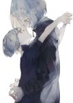  1boy 1girl brown_eyes fingernails grey_nails height_difference highres hug looking_at_another looking_down looking_up original short_hair simple_background syokuuuuuuuuumura white_background zipper_pull_tab 