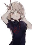  1girl arm_up closed_mouth eyebrows_visible_through_hair fingernails grey_eyes grey_hair hand_gesture original short_hair simple_background sketch solo string syokuuuuuuuuumura upper_body white_background 