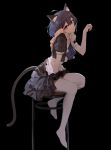  1girl absurdres alternate_costume animal_ear_fluff animal_ears apron black_background black_dress black_hair blue_eyes blue_hair cat_ears cat_girl cat_tail dress enmaided frilled_apron frills full_body highres honkai_(series) honkai_impact_3rd kemonomimi_mode kuo_(kuo114514) looking_at_viewer maid multicolored_hair no_shoes on_chair paw_pose puffy_short_sleeves puffy_sleeves seele_vollerei short_hair short_sleeves sitting solo tail thigh-highs two-tone_hair white_apron white_legwear 