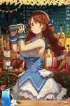  1girl artist_name bangs bare_shoulders bendy_straw blue_sailor_collar blush bottle braid breasts brown_eyes brown_hair character_request closed_mouth commentary cup dragalia_lost dress drinking_glass drinking_straw english_commentary eyebrows_visible_through_hair hair_between_eyes hair_ribbon hairband hands_up heart hentaki highres holding long_hair medium_breasts ribbon sailor_collar sailor_dress shaker sleeveless sleeveless_dress smile twin_braids twintails very_long_hair watermark web_address white_dress white_hairband white_ribbon wrist_cuffs 