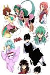  3boys 4girls animal_ears arm_warmers bare_shoulders black_bodysuit black_hair blue_hair bodysuit botan_(yuu_yuu_hakusho) brown_eyes brown_hair character_name choker cowboy_shot dandel face fang fish_girl fox_ears fox_girl fox_tail genkai green_hair green_lipstick head_fins headband hiei_(yuu_yuu_hakusho) highres holding holding_microphone japanese_clothes juri_(yuu_yuu_hakusho) kimono koto_(yuu_yuu_hakusho) kurama lips lipstick long_hair long_sleeves looking_at_viewer makeup medium_hair microphone multiple_boys multiple_girls necktie obi one_eye_closed open_mouth pink_eyes pink_hair red_eyes redhead sash short_hair sidelocks simple_background tail upper_body urameshi_yuusuke violet_eyes white_background wrist_cuffs younger yukina_(yuu_yuu_hakusho) yuu_yuu_hakusho 