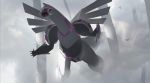  absurdres asteroid_ill clouds flying fog gen_2_pokemon gen_4_pokemon gen_5_pokemon highres legendary_pokemon mythical_pokemon no_humans palkia pillar pokemon pokemon_(creature) scenery sigilyph silhouette xatu 