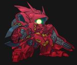  black_background char&#039;s_counterattack chibi commentary green_eyes gundam holding holding_weapon looking_down mecha no_humans one-eyed sazabi solo standing susagane weapon zeon 