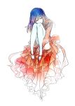  1girl bangs blue_hair closed_eyes closed_mouth d.gray-man eyebrows_visible_through_hair floating_hair full_body hair_between_eyes hair_down leg_hug lenalee_lee long_hair long_sleeves pumps red_footwear shumiko_(kamenokoueki) simple_background sitting sketch solo thigh-highs white_background white_legwear 