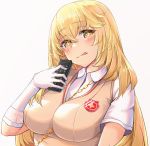  +_+ 1girl :p between_breasts blonde_hair blush breasts controller elbow_gloves gloves hasiki highres large_breasts long_hair looking_at_viewer remote_control school_uniform shokuhou_misaki short_sleeves smile solo strap_between_breasts sweater_vest symbol-shaped_pupils thigh-highs to_aru_kagaku_no_railgun to_aru_majutsu_no_index tongue tongue_out white_gloves yellow_eyes 