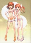  2girls absurdres bangs bikini full_body hair_ornament highres huge_filesize long_hair looking_at_viewer misaka_mikoto multiple_girls navel open_mouth raika9 scan shirai_kuroko short_hair simple_background smile standing stomach swimsuit to_aru_kagaku_no_railgun to_aru_majutsu_no_index 