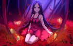  1girl black_hair breasts candle closed_mouth dark dlwoals1532 dress frills full_body highres long_hair looking_at_viewer medium_breasts original plant red_dress seiza short_dress sidelocks sitting sleeveless sleeveless_dress solo straight_hair very_long_hair 