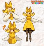  1girl black_eyes blonde_hair copyright_name covered_mouth dress english_commentary flipped_hair gloves hat high_collar highres joints super_mario_bros. olivia_(paper_mario) paper_mario paper_mario:_the_origami_king paperrose personification solo white_gloves wide_sleeves yellow_dress yellow_headwear |_| 