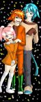  1girl 2boys anais_watterson animal_ears artist_name blue_eyes blue_hair blush cartoon_network cat_ears cat_tail cat_whiskers child darwin_watterson deviantart_username fang gijinka green_boots gumball_watterson looking_at_another melspontaneus open_mouth orange_dress orange_eyes orange_hair orange_pants orange_shirt personification pink_eyes pink_hair siblings sweater teenage teeth the_amazing_world_of_gumball turner_entertainment twintails web_address white_boots wink 