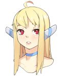  1girl ahoge blonde_hair blue_choker choker commentary english_commentary long_hair looking_at_viewer original parted_lips portrait red_eyes robot_ears simple_background solo square_pupils vins-mousseux white_background 