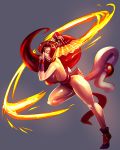  absurdres back breasts brown_eyes brown_hair cosmikaizer fan fatal_fury finger_to_face fire floating_hair highres holding holding_fan long_hair long_ponytail looking_at_viewer ninja one_eye_closed shiranui_mai sideboob the_king_of_fighters thick_thighs thighs 