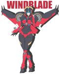  1girl absurdres artist_name autobot axelnekokitty blue_eyes breasts character_name crossed_legs hand_on_own_chest highres mechanical_wings medium_breasts no_humans solo thick_thighs thighs transformers white_background wide_hips windblade wings 
