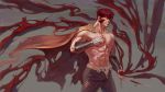  1boy abs absurdres bara beard blood cape chest eightmillion facial_hair fangs glasses highres kekkai_sensen klaus_von_reinhertz male_focus muscle nipples pectorals redhead shirtless sideburns solo 