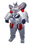  1girl absurdres clenched_hands cosmikaizer decepticon highres looking_down mecha megaempress no_humans red_eyes solo transformers v-fin white_background 