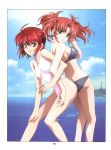  2girls absurdres ass bangs bikini blue_sky blurry blurry_background breasts breasts_apart closed_mouth clouds competition_swimsuit floating_hair grey_bikini grey_eyes gundam gundam_seed gundam_seed_destiny hair_between_eyes hand_in_hair hand_on_own_knee highres kawarajima_kou locked_arms long_hair lunamaria_hawke medium_breasts meyrin_hawke multiple_girls ocean one-piece_swimsuit outdoors page_number redhead shiny shiny_hair shiny_skin short_hair siblings sideboob sisters sky small_breasts smile solo soure:https://exhentai.org/g/988935/affba55ee5/ standing strapless strapless_bikini swimsuit twintails white_swimsuit 