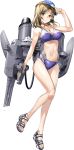  1girl bikini bikini_bottom blue_bikini blue_swimsuit breasts brown_eyes full_body hat houston_(kantai_collection) kantai_collection large_breasts light_brown_hair long_hair machinery official_art swimsuit transparent_background turret zeco 