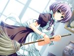  braid broom dawn_escort game_cg green_eyes maid purple_hair tomose_shunsaku tsuki twin_braids 