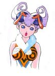  antenna bee_girl bengus breasts buggirl capcom crmk darkstalkers insect_girl lowres monster_girl official_art purple_eyes purple_hair q-bee vampire_(game) violet_eyes 