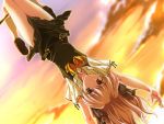  dutch_angle fumio game_cg hanging horizontal_bar kneehighs lavender_hair long_hair school_uniform setouchi_aoi sky socks solo sorauta sunset upside-down upsidedown 