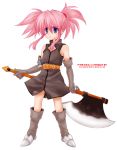  axe blue_eyes character_name elbow_gloves gloves knife pink_hair presea_combatir solo tales_of_(series) tales_of_symphonia twintails warrior weapon 