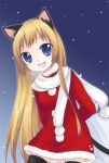  blue_eyes cat_ears christmas fang mani original santa_costume scarf tail thighhighs 