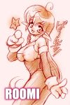  breasts character_name galaxy_fight gloves long_hair monochrome orange_(color) pink_background pointy_ears roomi sepia sketch sunsoft white_background 