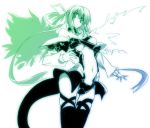  asymmetrical_wings blue bow dizzy gradient green guilty_gear hair_bow monochrome tail thighhighs wings 