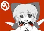  bow cirno lilac_(artist) monochrome red_background solo touhou ⑨ 