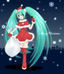  christmas hatsune_miku long_hair minyo santa santa_costume thighhighs twintails very_long_hair vocaloid 