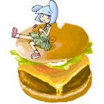  arnest blue_hair burger food hamburger in_food lowres minigirl mouse_ears original 