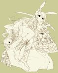  boots bunny_ears ikura_hato japanese_clothes kimono monochrome original rabbit_ears sword weapon yellow 