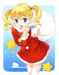  blue_eyes christmas drill_hair kurasuke long_hair looking_at_viewer open_mouth original sack santa_costume smile star stars thigh-highs thighhighs twin_drills twintails white_legwear zettai_ryouiki 