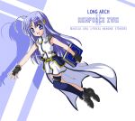  blue_eyes blue_hair blush book book_of_the_azure_sky fingerless_gloves gloves long_hair mahou_shoujo_lyrical_nanoha mahou_shoujo_lyrical_nanoha_strikers one_thighhigh reinforce_zwei single_thighhigh smile thighhighs yone 