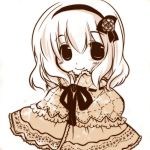  alice_margatroid bust capelet embroidery futami_yayoi hairband looking_at_viewer monochrome neck_ribbon ribbon short_hair smile solo touhou 