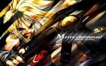  angry bardiche belt blonde_hair delusion_overdose dutch_angle fate_testarossa fighting_stance fingerless_gloves gloves highres long_hair magical_girl mahou_shoujo_lyrical_nanoha matsuno_canel merry_christmas motion_blur open_mouth red_eyes solo strap thighhighs wallpaper weapon 
