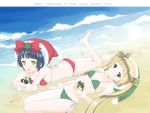  barefoot beach bikini black_hair blonde_hair christmas green_eyes kazuto_izumi multiple_girls original swimsuit yellow_eyes 