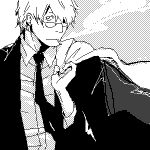  formal ginko glasses hair_over_one_eye lowres male monochrome mushishi smoking suit 
